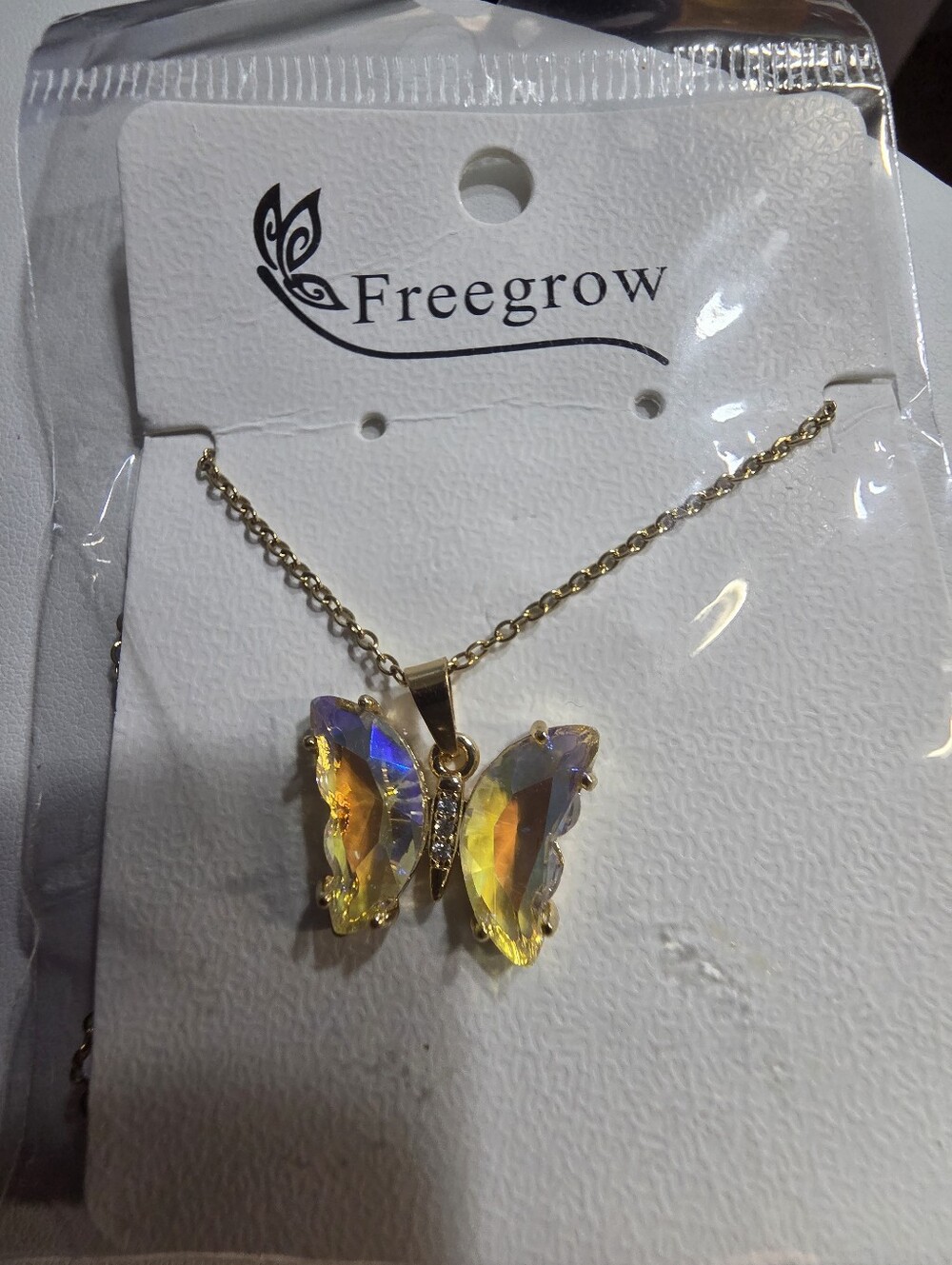 Freegrow Aurora Crystal Butterfly Necklace Gold Tone